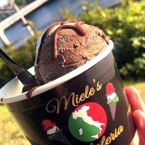 a delicious scoop of dairy free chocolate gelato
